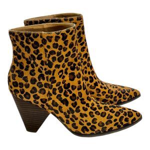NEW Lucky Brand Munise2 Leopard Cow Hair Ankle Boots sz‎ 7M Dark Natural Mini